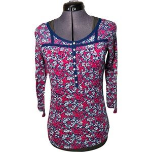 H&M women’s floral print shirt red navy and white size small